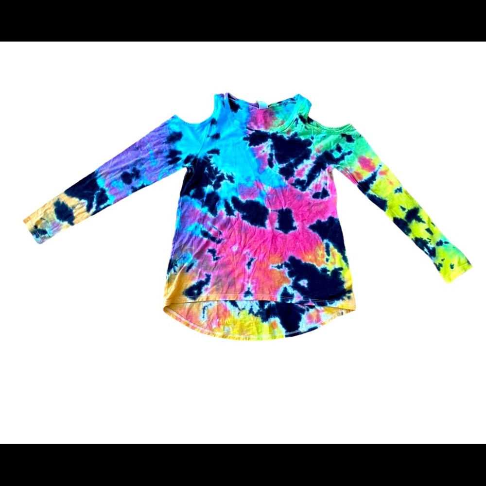 Girls cold shoulder tie dye long sleeve shirt